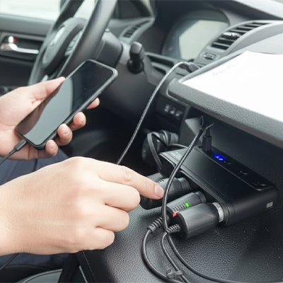 Adaptateur allume cigare prise chargeur rapide de voiture 228W 9 en 1, couleur noire.